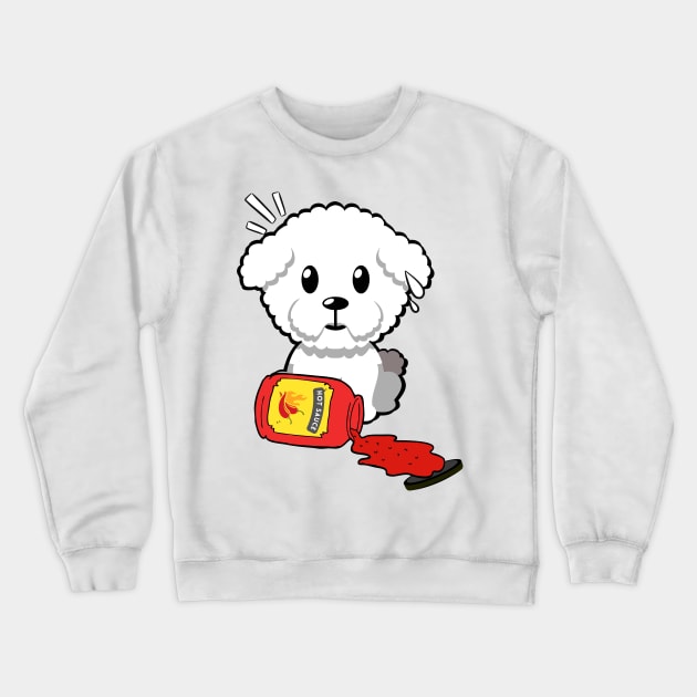 Cute furry dog Spills Hot Sauce Tabasco Crewneck Sweatshirt by Pet Station